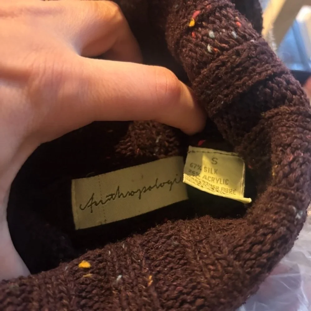 Anthropologie Y2K Womens Purple Heathered Chunky Knit Flare Sleeve TurtleNeck SM
